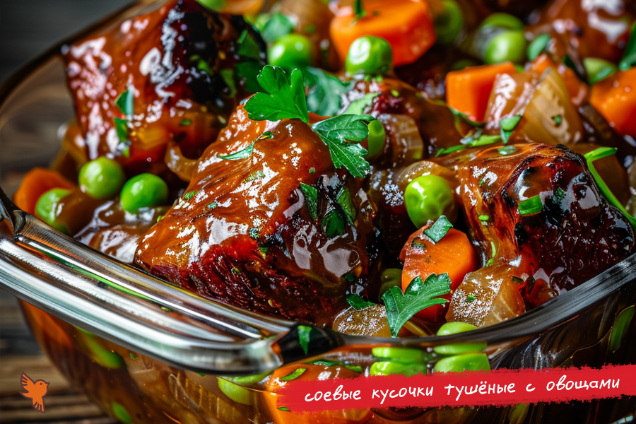 Соевые кусочки тушёные с овощами